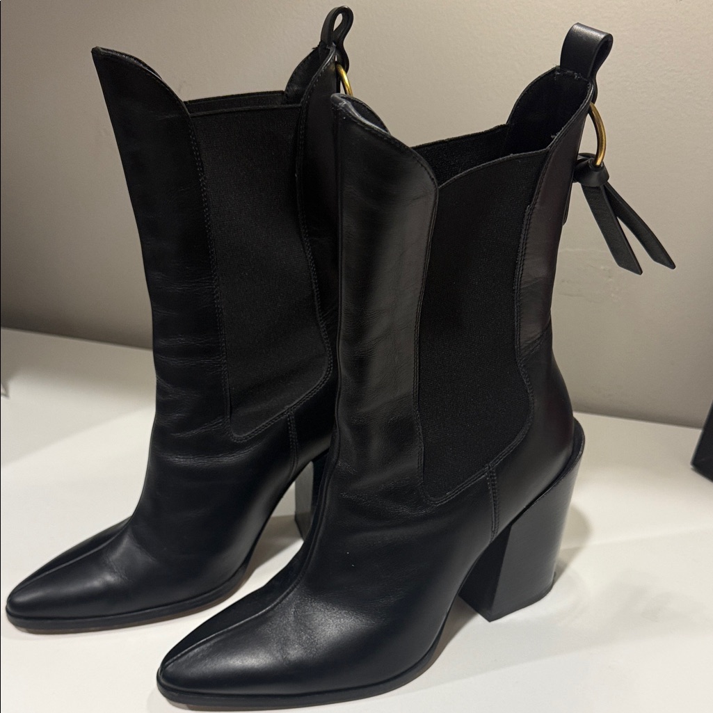 Frame Leather Tassel Chelsea Black Heeled Boots